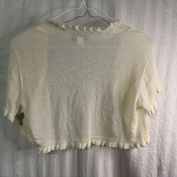 Knit Minded Cream Color Cardigan Size Large Short Sleeve - Picture 8 of 12